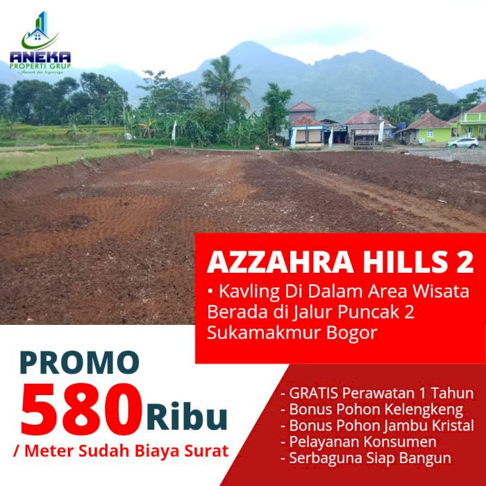 JUAL TANAH MURAH DIKAWASAN WISATA KAVLING AZZAHRA 2 PINGGIR JALAN
