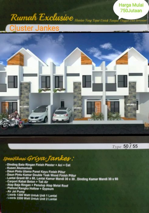 Rumah cluster 2lantai cicilan KPR pribadi di munjul cipayung