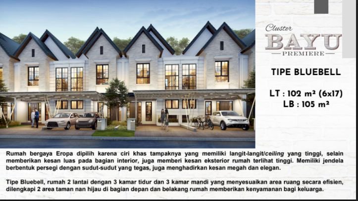 Rumah 2 Lantai  Bayu Premier Suvarna Sutera Cikupa