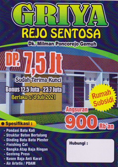 Rumah subsidi tampilan Mewah, 10 menit RSI, 15 menit Pasar Weleri