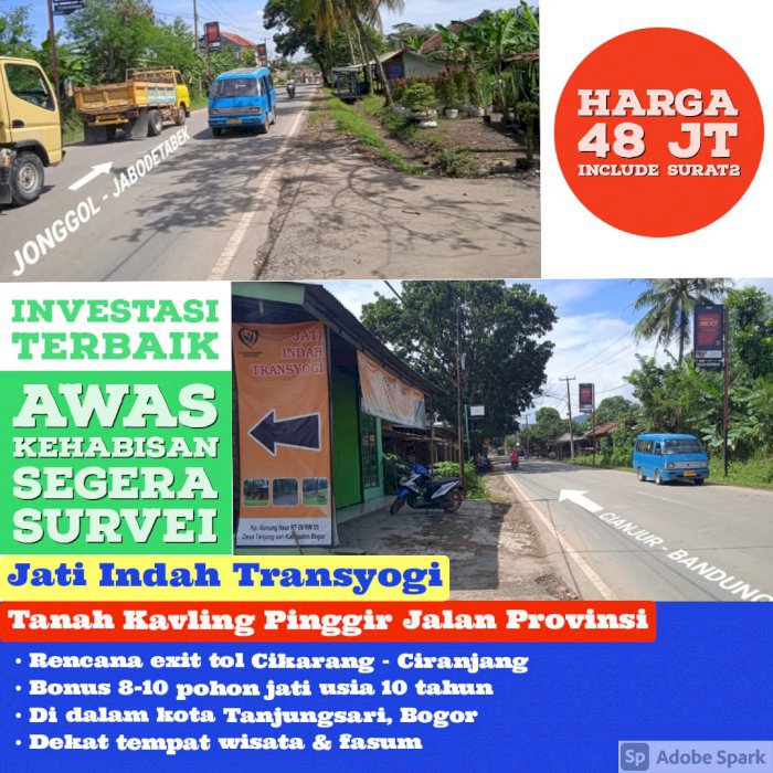 TANAH DIJUAL PINGGIR JALAN TRANSYOGI SURAT SHM BONUS POHON JATI