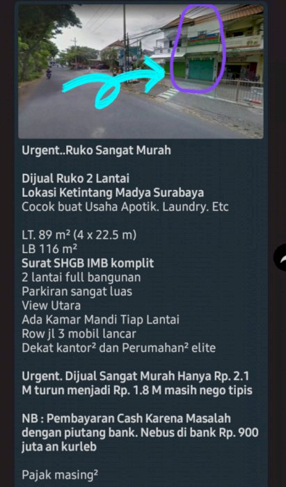 Urgent BU Banget Jual Ruko