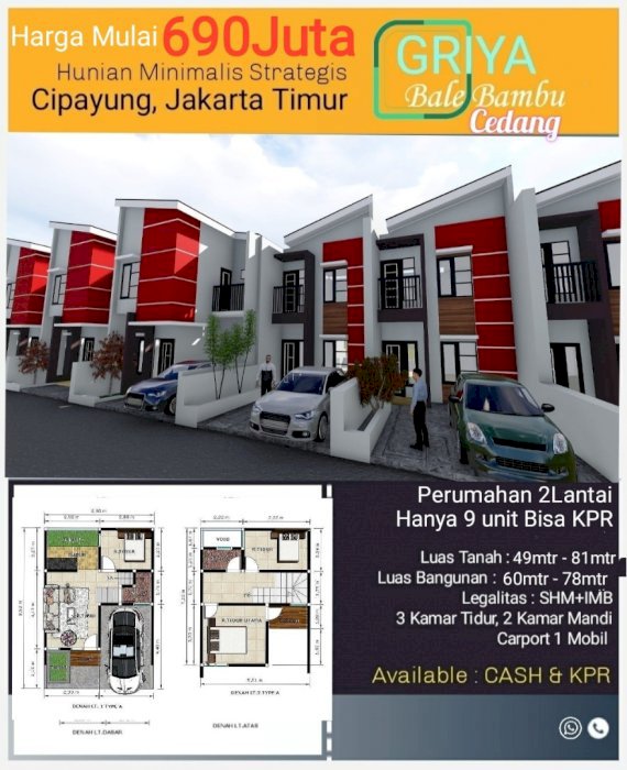 Rumah 2lantai minimalis 690juta di bambu apus cipayung