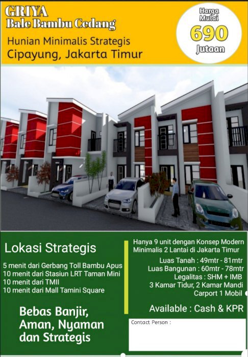 Rumah murah 2lantai 690jutaan di Bambu apus, Cipayung