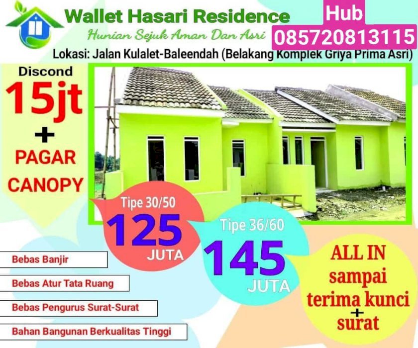 Rumah Dijual di WALLET HASARI RESIDENCE di Baleendah Bandung