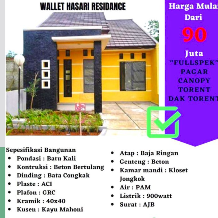 Cluster Wallet Hasari 30/50 110jt Unit Terbatas dkt Griya Prima Asri