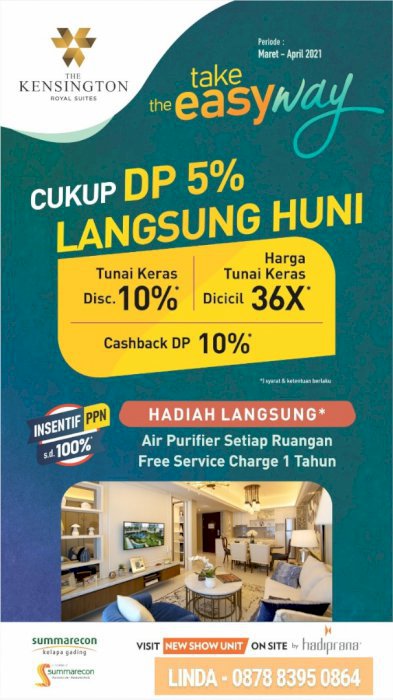 The Kesington Royal Suite n@Kelapa Gading,Cukup Dp 5% Lansung Huni