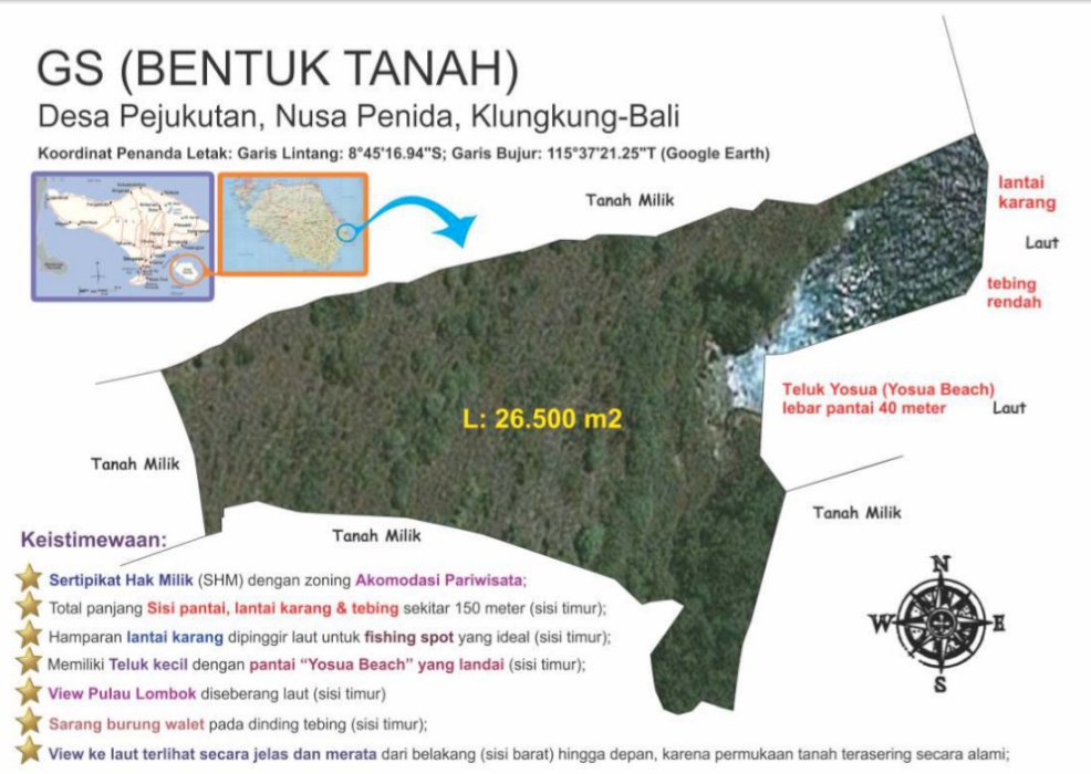 Jual Kawasan Cantik Yosua beach Pejukutan, Nusa penida, Bali