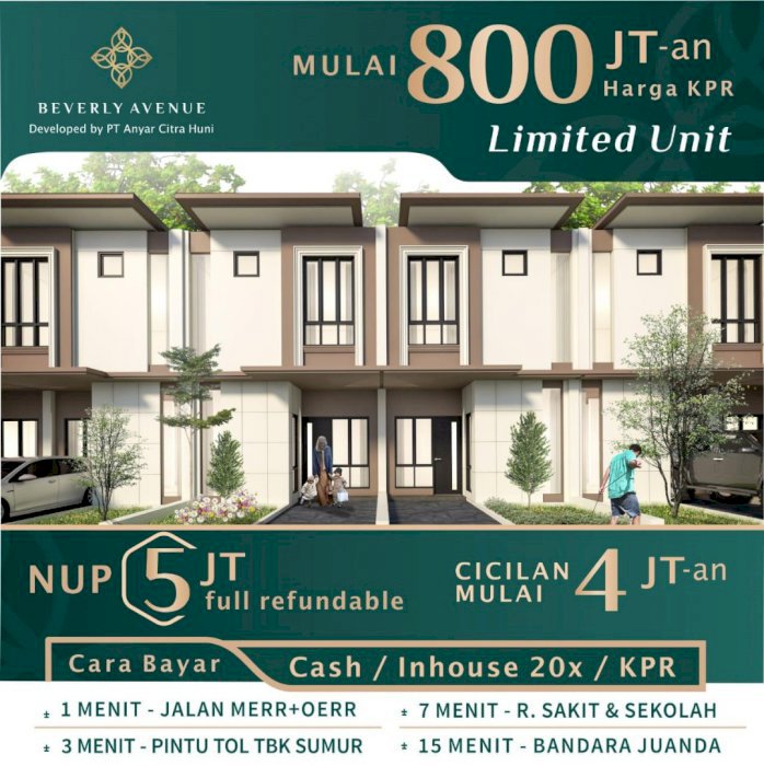 Baverly Avenue Harga Rumah 850 Jt!Kpr Dan Cicilan Mulai 4jtan/Bulan