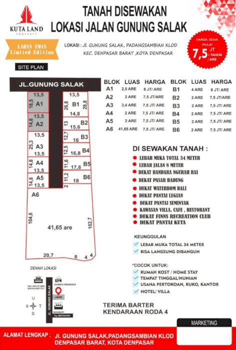 Tanah sewa pinggir jl. Utama gunung salak, denpasar barat