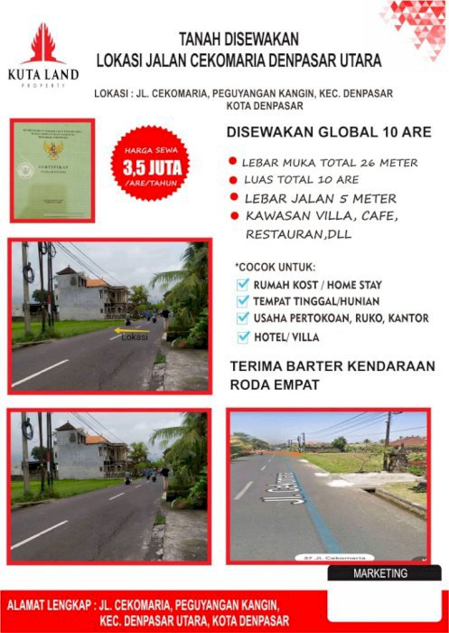 Tanah sewa  di jalur kuning, Denpasar utara