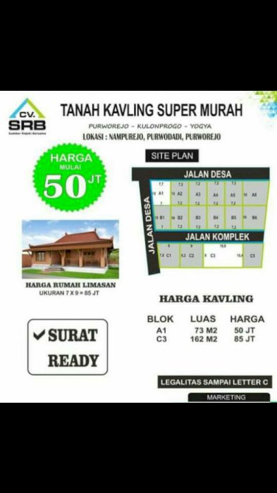 Tanah dijual murah dekat bandara kulon progo (nampurejo,purworejo)