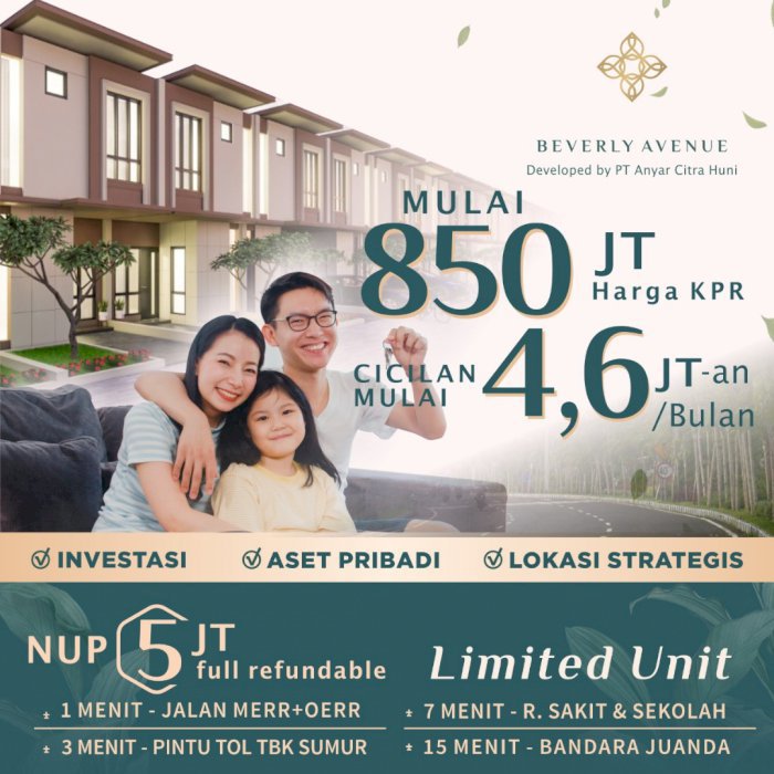 Rumah 2 Lantai Baverly Avenoe 800 jutaan