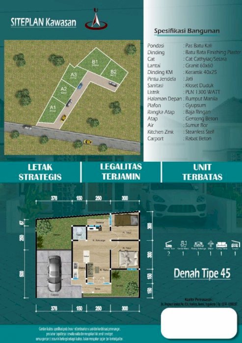 RUMAH DIJUAL TIPE 45/91 HARGA 450 JUTA, SHM, FREE DESAIN