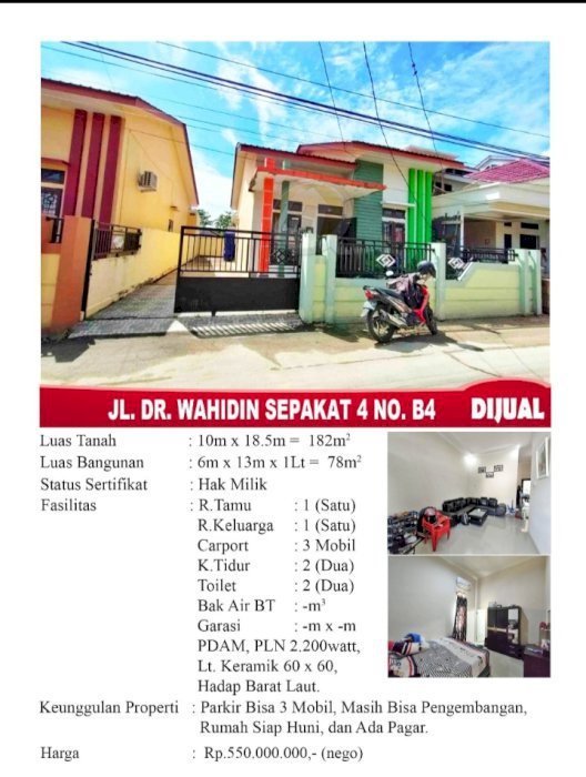 Di jual rumh di jln DR Wahidin sepakat 4