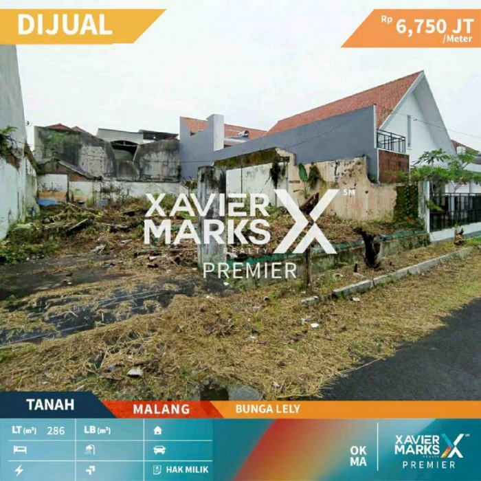 Tanah Jalan Bunga Lely Kota Malang dekat Soekarno Hatta cocok untuk usaha