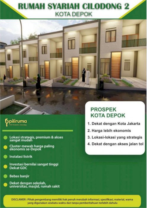 DPK04 - Rumah Syariah Tanpa Riba 2 lantai  di Depok - Cilodong