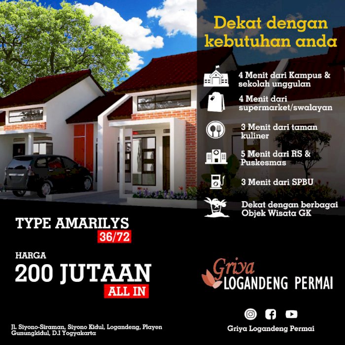 Rumah dengan gaya naturalis dekat pusat kota Wonosari Gunungkidul