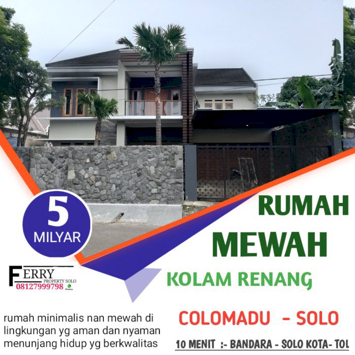 Dijual rumah mewah 2 lantai kolam renang solo colomadu Surakarta 5M