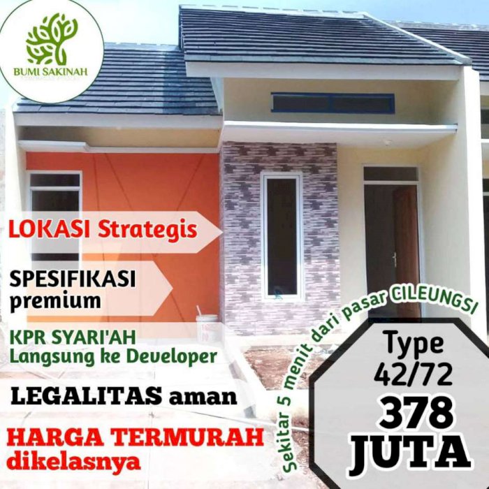 JUAL RUMAH SYARIAH CILEUNGSI BOGOR HANYA 300 JUTAAN DEKAT RADIO RODJA