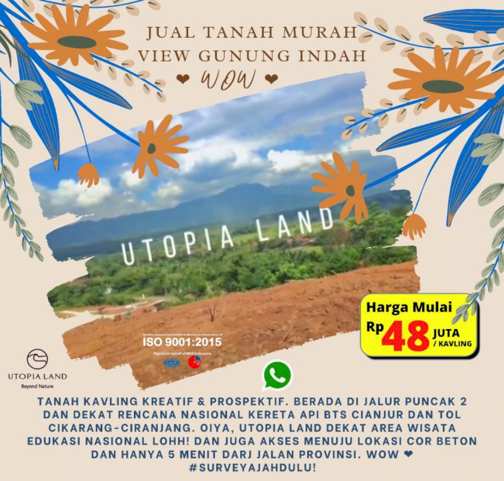 Jual Tanah Kavling Murah Utopia Land Cuma 480 Ribu Permeter
