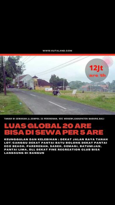 Tanah disewakan murah di jl. Sempol 22, pererenan,badung_Bali