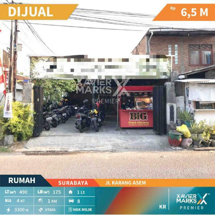 Rumah Jalan Karang Asem Surabaya Lokasi Strategis cocok untuk usaha
