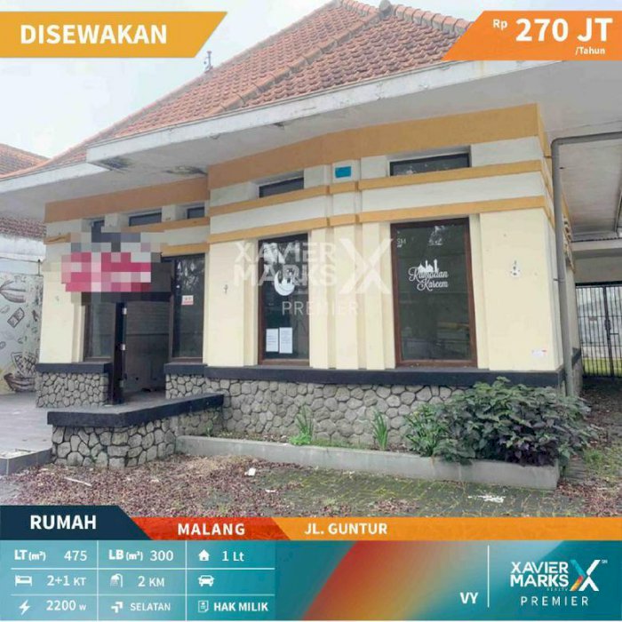 Rumah di Jalan Guntur Kota Malang Hunian Luas dan Strategis