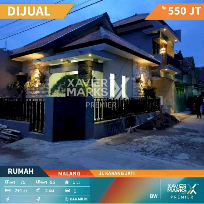 Rumah Cantik 2 Lantai di Jalan Karang Jati Malang Lingkungan Bersih dan Nyaman
