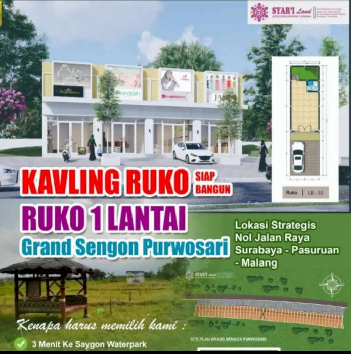 Dijual kavling ruko siap bangun grand sengon Purwosari