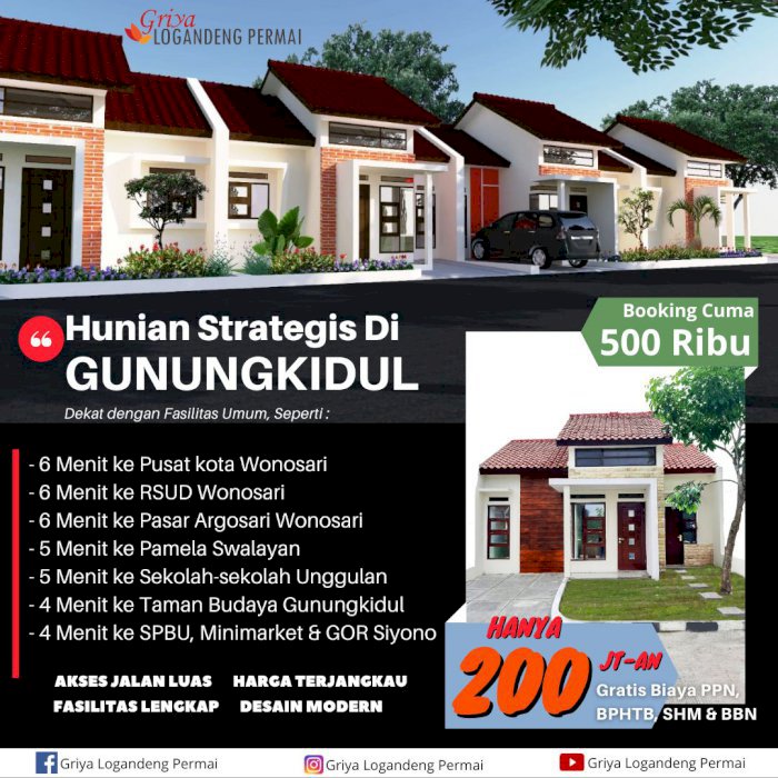 Hunian strategis harga terjangkau dekat kota Wonosari Gunungkidul DIY