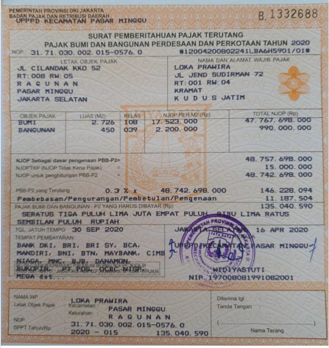 Di Jual Tanah seluas 2.726 m2  di Jl Cilandak KKO  Rp 12 JT/ M2 (NETO)