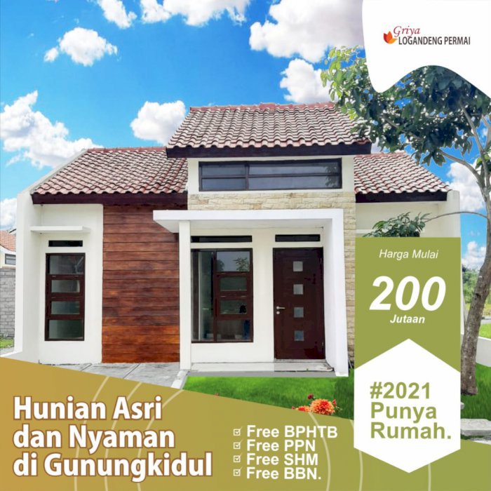 Rumah asri 1 lantai, 2 KT, 1 KM lokasi Wonosari, Gunungkidul, Yogyakarta