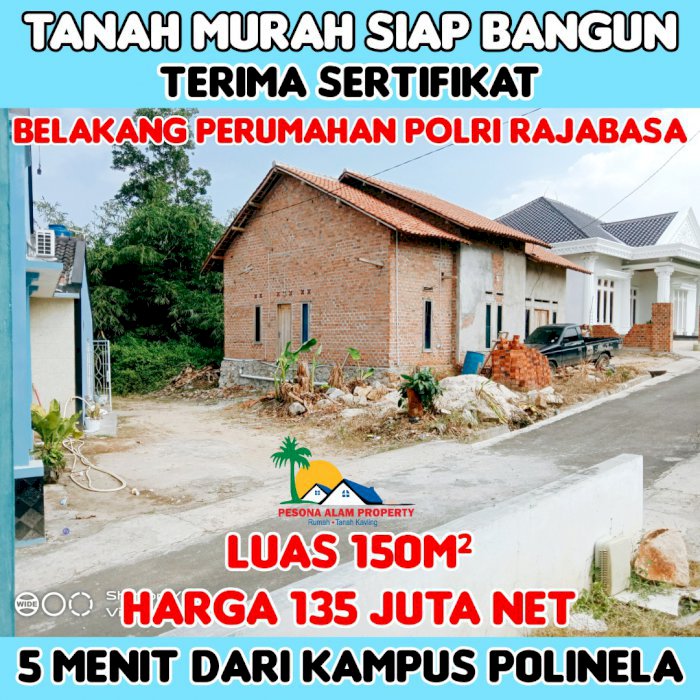 JUAL TANAH RAJABASA LUAS 153MÂ² HARGA 135