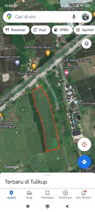 Di Jual Tanah pinggir Baypass Ida bagus mantra Gianyar Timur pantai Lebih