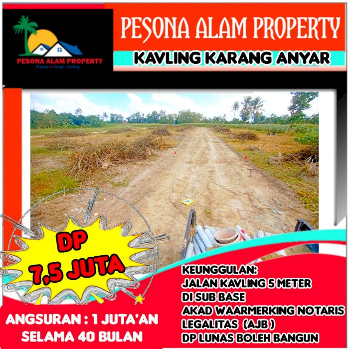 TANAH KAVLING KARANG ANYAR DP 7,5 JUTA KREDIT SYARI'AH