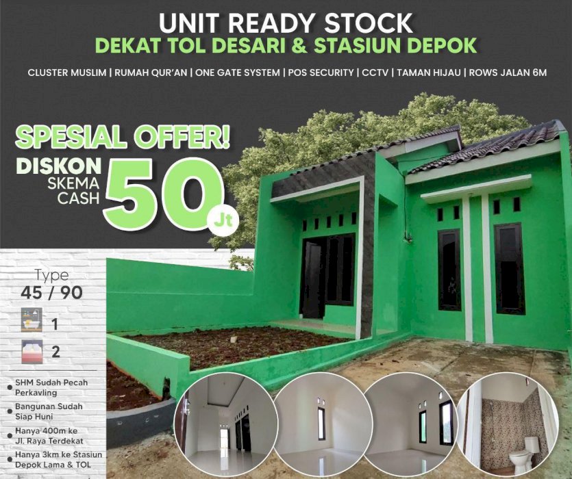 Cluster Deket Stasiun Lokasi Cipayung Depok Diskon 50 Juta