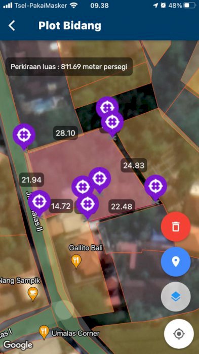 Lokasi tanah di jalan utama umalas II, dekat nook, seminyak, petitenget