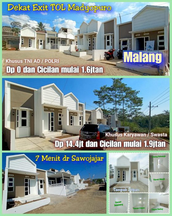  Rumah Siap Huni dekat Sawojajar (TNI AD-Polri DP nol)