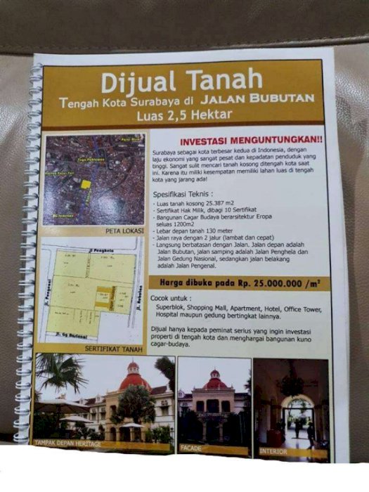 1010. Dijual tanah murah di Pusat Kota Jalan Raya Bubutan Surabaya