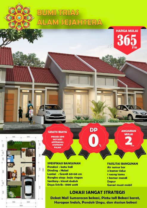 Dijual Rumah Strategis 36/60 DP 0%, 2 Jt All In dekat Summarecon Bekas