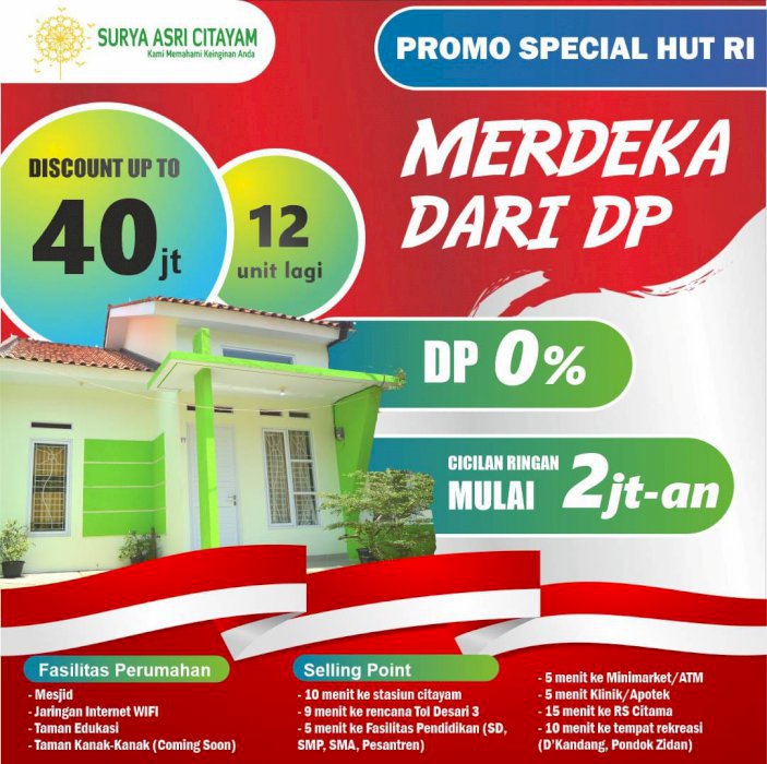 PROMO MERDEKA PERUMAHAN SURYA ASRI CITAYAM