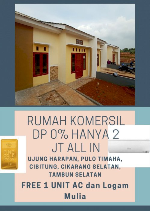 Dijual Rumah 36/60, DP 0%, Free Biaya dan AC Dekat Stasiun Cibitung