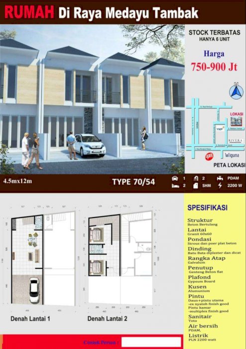559d.Dijual murah rumah di Raya Medayu Tambak