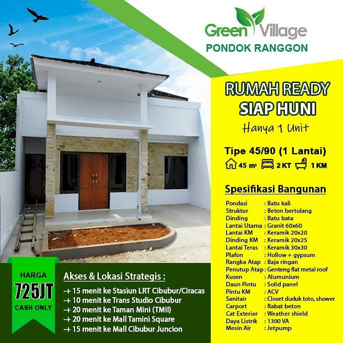 Dijual rumah dekat tol cibubur