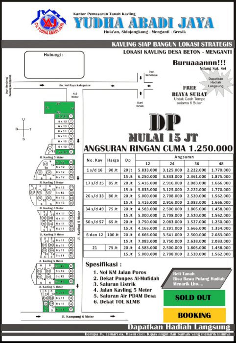 Kavling Nol Poros Desa Beton Menganti Angsuran 48X
