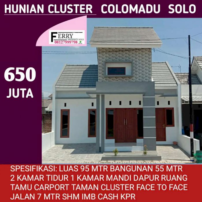 Dijual rumah baru minimalis modern solo colomadu tohudan baturan 650jt