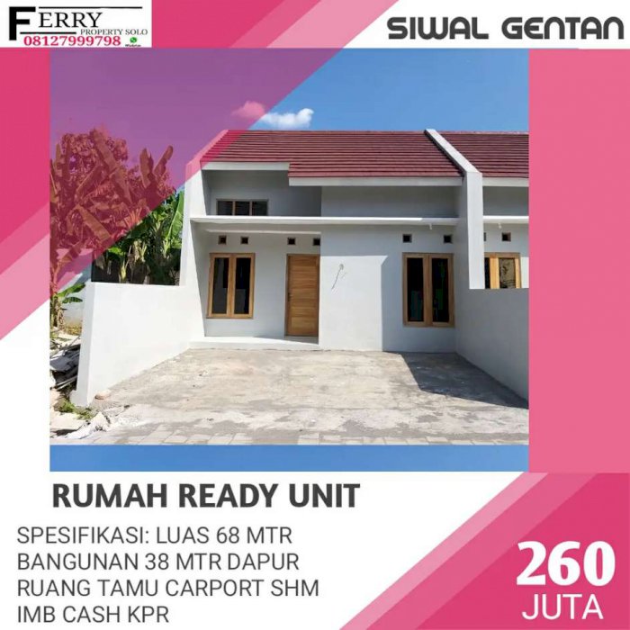 Dijual rumah baru minimalis solo siwal waru gentan al aqsho 260jt