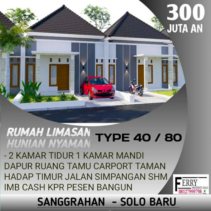 Dijual perumahan baru limasan minimalis solo baru sanggrahan 300jt an