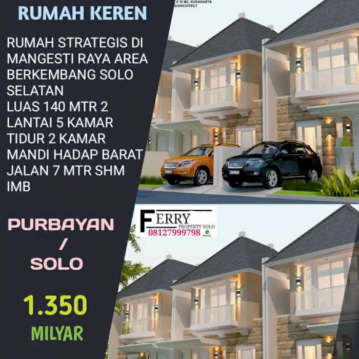 Dijual rumah baru minimalis modern solo purbayan gentan baki 1.350M